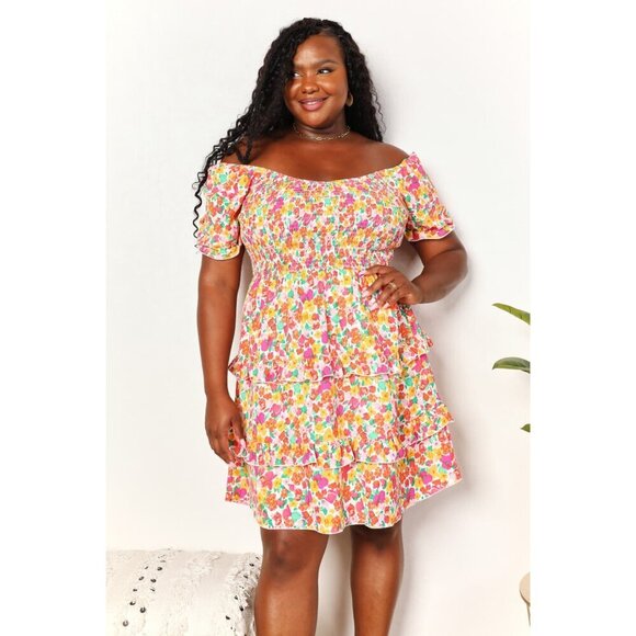 Double Take Smocked Sweetheart Neck Flounce Sleeve Mini Dress - Picture 8 of 13